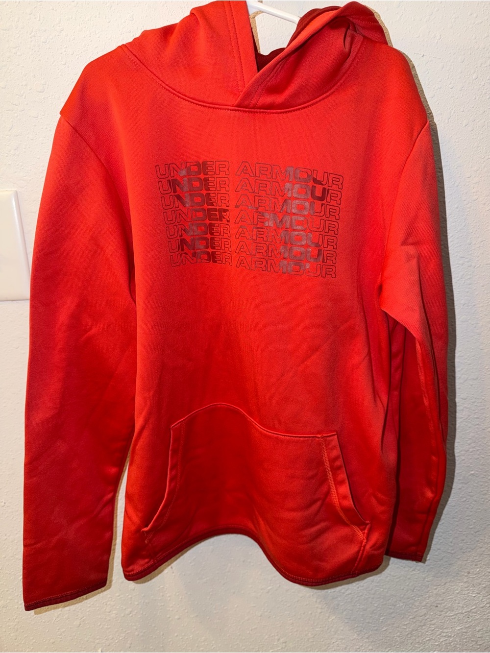 Under Armour Red Boys Hooded Pullover Sweatshirt with Repeated Logo